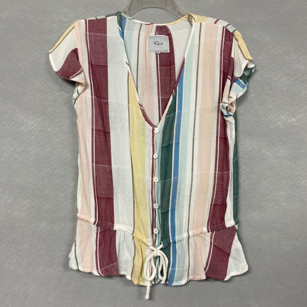 Rails Shirt Women's S Breton Cusco Stripe Button Up Boho Tie Waist Lightweight